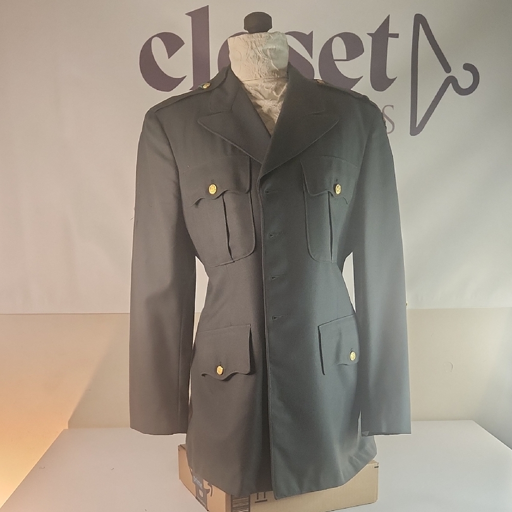 Men's Charcoal Military Field Jacket with Gold Accents